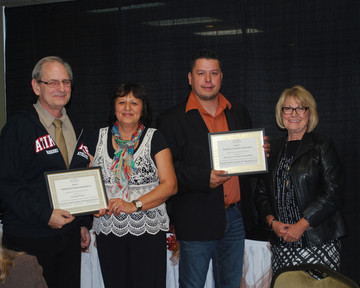 Left to right: Reg Bellefontaine, Atikameg School Principal, Barb Laderoute, Gift Lake School Principal, Darren Auger, Whitefish Lake First Nation Councillor and Donna Barrett, Superintendent of Schools
